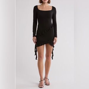 Lush Black Asymmetrical Ruched Bodycon Dress